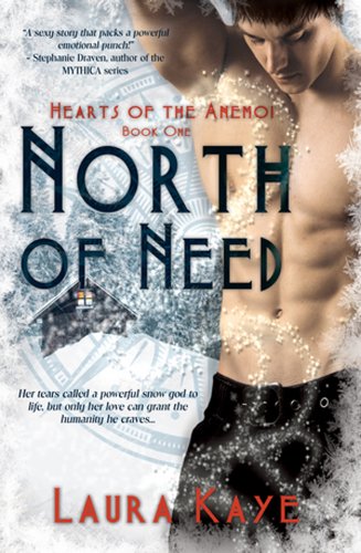 North of Need by Laura Kaye - more low rise pants! A white man is doing a pit check over his muscular chest with snow and a cabin behind him. Sir, it’s cold, put on a shirt. 