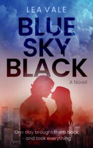 blue sky black - a silhouette of a man and a woman embracing against a sky with blue and black clouds 