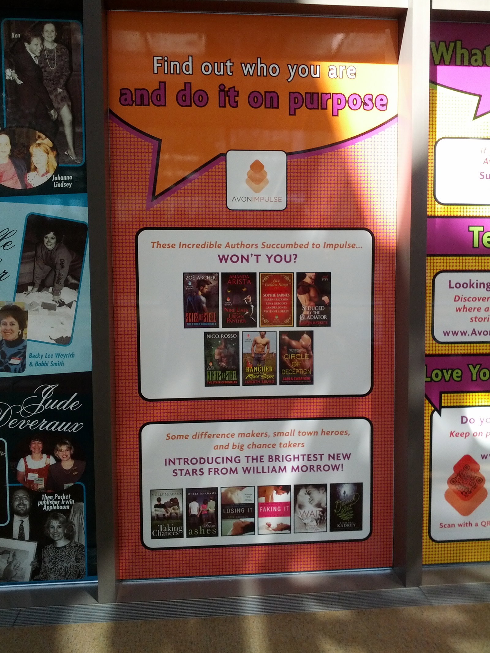 Avon Impulse and Morrow New Adult, and at the top it says Find out who you are and do it on purpose.