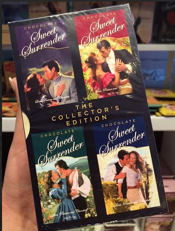 Sweet Surrender Romance novel covers on milk chocolate