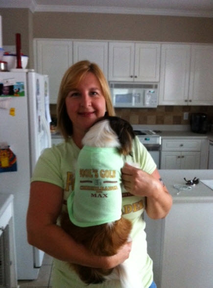 One of the Fool's Gold cheerleaders, Angi, and her dog, Max