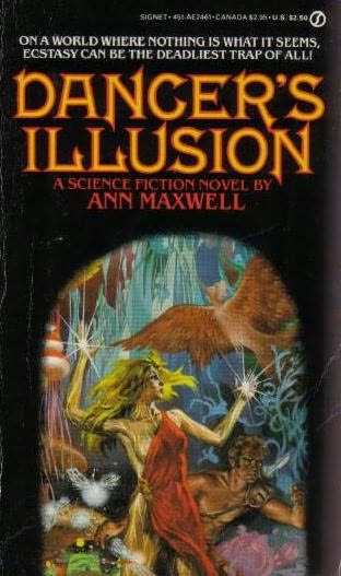 Dancer's Illusion Still gold but now she has a red toga and some light coming out of her palm and a lot of sideboob