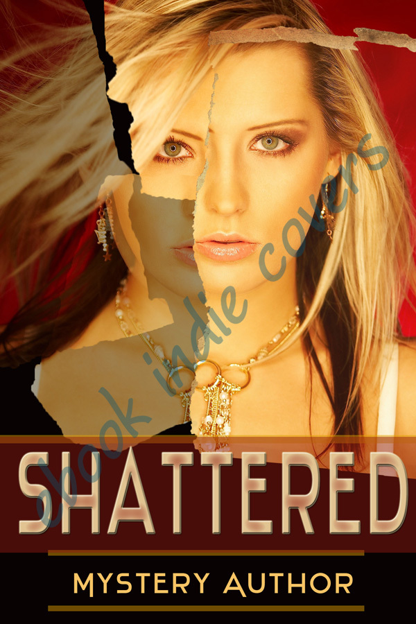 Shattered a gold hued photograph of a woman broken into large offset pieces